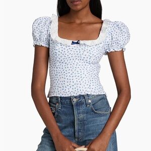 Reformation Alice Floral Puff-Sleeve Linen Top